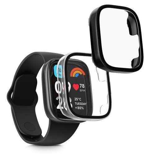 Kwmobile átlátszó és fekete védőtok Xiaomi Redmi Watch 3 Active / Redmi Watch 3 Lite okosóra számára