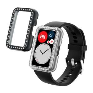 Etui Kwmobile z diamentową ramką do Huawei Watch Fit, przezroczyste i czarne, plastikowe - Etui do inteligentnych zegarków