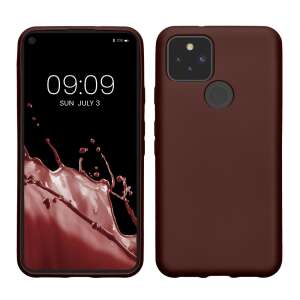 Kwmobile Google Pixel 5 phone case, dark red silicone case, front and back view - Phone Case