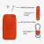 Kwmobile orange leather key cover for Renault car key with 4 buttons, showing the parts of the key cover: metal fastener, closure strap, protective case, movable clip