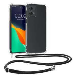 Kwmobile phone case with lanyard for Motorola Moto G84 5G, transparent and black, silicone - Phone Case