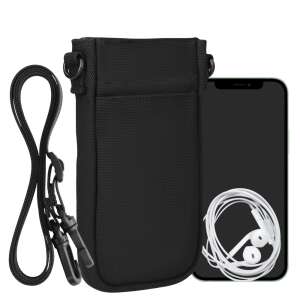 Kwmobile XXL size universal phone case, black canvas, with adjustable strap and front pocket, for 7 inch phones - Phone Case