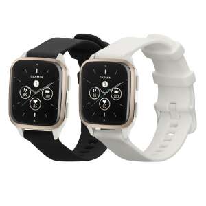 Каишки Kwmobile за смарт часовник Garmin Venu Sq 2 Music, черни и бели силиконови каишки - Каишка за умен часовник