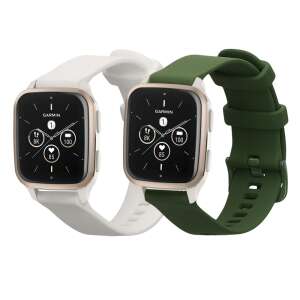 Сменяеми каишки Kwmobile за смарт часовник Garmin Venu Sq 2 Music, бели и тъмнозелени силиконови каишки - Каишка за умен часовник
