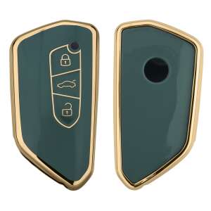 Kwmobile Car Key Cover for VW 3 Buttons, Green/Gold, Silicone, KWM000013SY007C