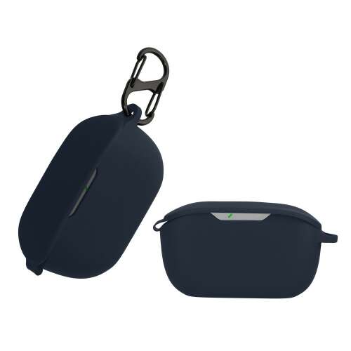 Husa din silicon Kwmobile pentru căști JBL Wave Buds, albastru închis, cu carabină
