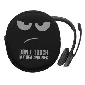 Husă căști Kwmobile alb-negru pentru Logitech H390 cu design 'Nu-mi atinge căștile' - Accesorii pentru căști