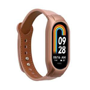 Kwmobile leather strap for Xiaomi Mi Band 8 smartwatch, light pink and brown color - Smart watch strap