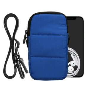 Kwmobile XL size blue quilted nylon phone pouch with adjustable strap, for 6.8 inch phones, with card slots and belt loops - Phone Case