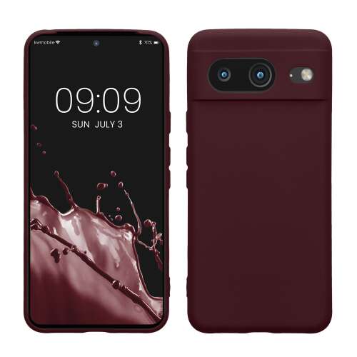Kwmobile phone case for Google Pixel 8 in burgundy, showing the front and back of the case