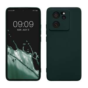 Kwmobile phone case for Xiaomi 13T / 13T Pro, dark green silicone case, front and back view - Phone Case