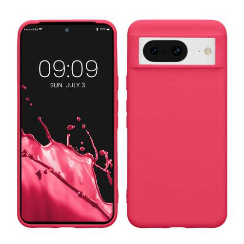 Kwmobile pink silicone case for Google Pixel 8, front and back view