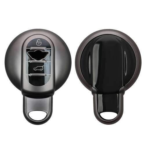 Kwmobile car key cover for Mini 3 button smart key, gray/black, silicone, front and back view