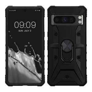 Kwmobile Google Pixel 8 Pro phone case with ring holder, black, front and back view - Phone Case