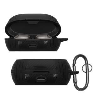 Kwmobile protective case for Jabra Elite 7 Pro / Elite 7 Active earbuds, black silicone, with carabiner - Headset Accessory