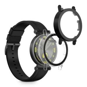 Защитен калъф Kwmobile за Huawei Watch GT 4 41mm, прозрачен и черен, с закалено стъкло и пластмасова рамка - Технически статии и електроника