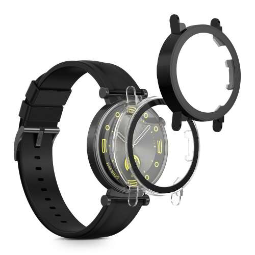 Etui ochronne Kwmobile do Huawei Watch GT 4 41mm, przezroczyste i czarne, ze szkłem hartowanym i ramką z tworzywa sztucznego