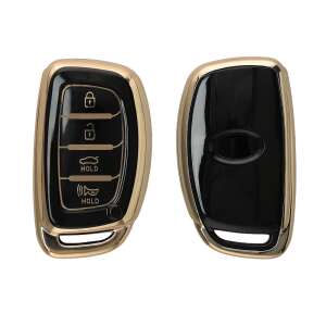 Kwmobile Hyundai 4-Button Car Key Cover, Black/Gold, Silicone, KWM0000255Z001C