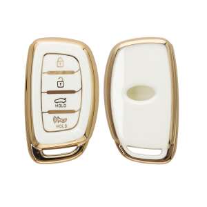 Kwmobile Hyundai 4-Button Car Key Cover, White/Gold, Silicone, KWM0000255Z002C