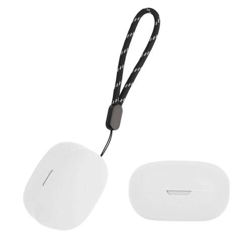 White kwmobile silicone case for Anker Soundcore P20i earbuds with lanyard