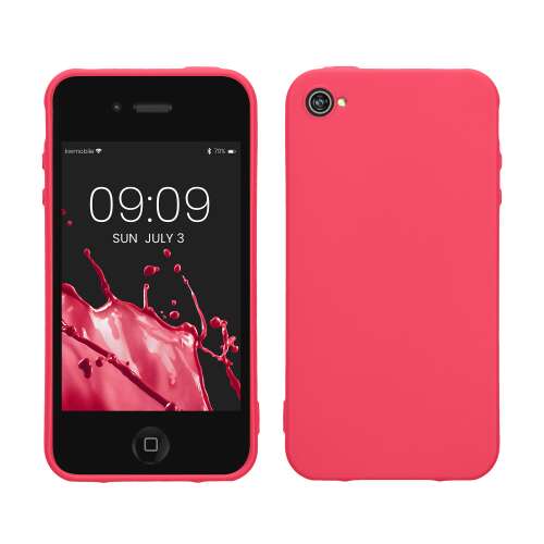 Kwmobile pink silicone case for Apple iPhone 4 / 4s, front and back view