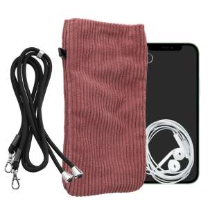 Kwmobile XXL Corduroy Phone Pouch with Adjustable Strap, Pink, 7 inch - Phone Case
