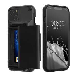 Kwmobile iPhone 14 case with card holder, black, plastic, 3/4 view - Phone Case