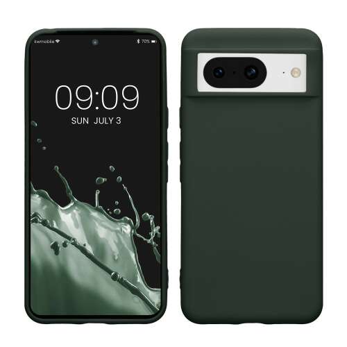 Kwmobile Google Pixel 8 Case, Dark Green, Silicone, Front and Back View
