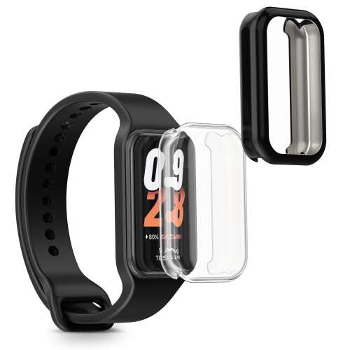 Kwmobile 2-es csomagolású védőtok Xiaomi Smart Band 8 Active / Redmi Band 2-hez, átlátszó és fekete szilikon tok