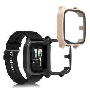 kwmobile Czarne i różowe etui ochronne ze szkłem hartowanym do Garmin Venu Sq 2 Music - Akcesoria do inteligentnych zegarków