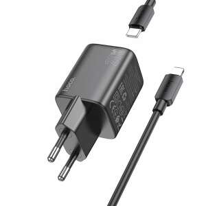 Hoco N40 hálózati töltő 1xUSB-C csatlakozással és Type-C - Lightning kábellel QC PD 20W - fekete 102101051 - Hoco