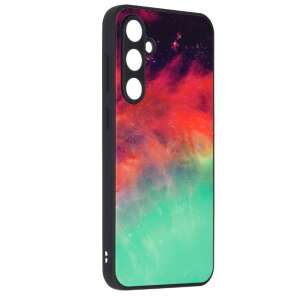 Samsung Galaxy S24 Ultra telefontok, Techsuit Glaze Fiery Ocean, védőtok edzett üveg háttal és TPU kerettel, piros és zöld galaxis mintával - Techsuit