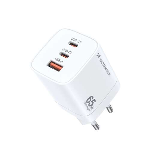Wozinsky CGWCW 65W GaN Wandladegerät mit 1xUSB-A und 2xUSB-C Anschlüssen, weiß