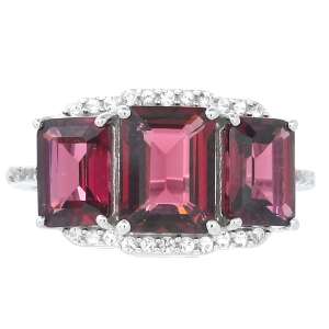 Ezüst gyűrű három rhodolit gránát kővel és gyémántokkal, PCY8980/59 - Női gyűrű