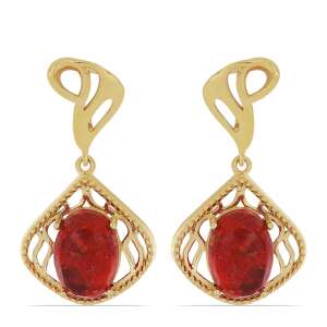 Arannyal bevont ezüst fülbevaló vörös szivacs korallal, Y50639 - Női fülbevaló