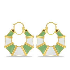 Arannyal bevont ezüst fülbevaló zöld és fehér zománccal, Y52924 - Női kiegészítő