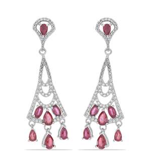 Ezüst fülbevaló Madagaszkári Rubinnal és Fehér Topázzal, Y53867 - Divat & Öltözködés