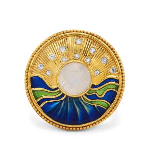 Arannyal bevont ezüst gyűrű szivárvány holdkővel és fehér topázzal, ALCNK41/52 - Női kiegészítő