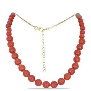 Arannyal bevont ezüst nyaklánc vörös kalcedon gyöngyökkel - Női nyaklánc