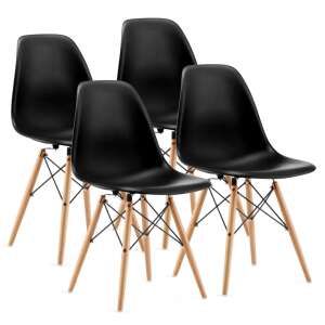 Set of 4 modern dining chairs with lattice decorative elements, beech legs, black-wood colour