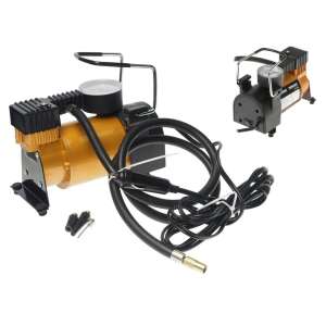 12V autós kompresszor pumpa, 10 BAR, nyomásmérővel, tömlővel és fúvókákkal, kollázs - Kompresszor