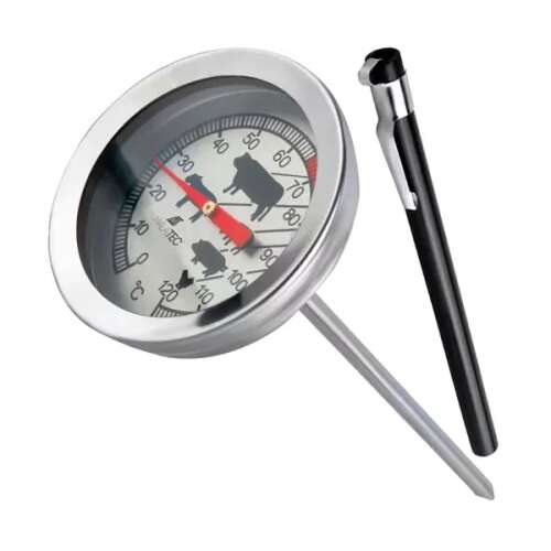 Malatec 23813 Meat Thermometer, stainless steel, with probe, for grilling, smoking, baking, cooking, food thermometer