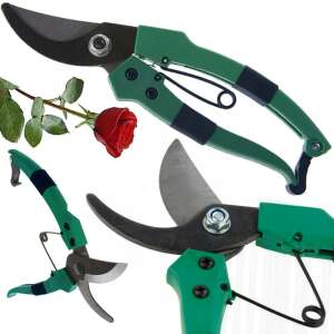 Green pruning shears with red rose, collage image - Landscaping