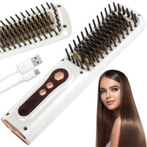 2-in-1 Haarglättungsbürste mit USB-Ladekabel und Model - Haarstyling-Bürste