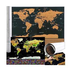 Kratzkarte Weltkarte mit Flaggen, Reisegeschenk, schwarz und gold, Malatec - Schreibwaren & Schreibmaterial