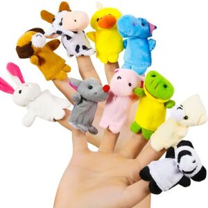 Kruzzel 10-piece animal finger puppet set for kids, featuring a variety of plush animal characters. - Kruzzel