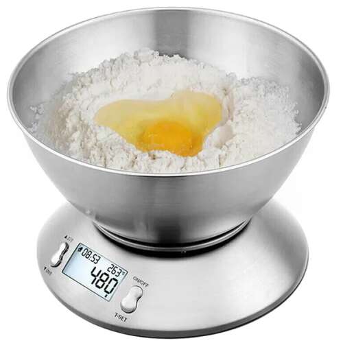 Cântar de bucătărie digital cu bol, capacitate 5kg, argintiu