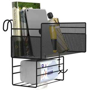 Schwarzer Metall-Unterbett-Ablage mit Haken und Gewebeschachtelhalter - Lagerung & Organisation