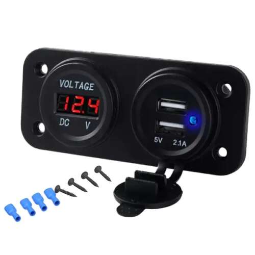 Autós usb aljzat voltmérővel, 2 port, 3.1a, 12-24v