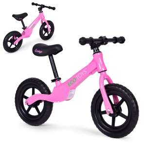 Ružičasti balans bicikl Ecotoys za malu djecu, uči se voziti, bez pedala, siguran, izdržljiv, podesivo sjedalo - Ecotoys